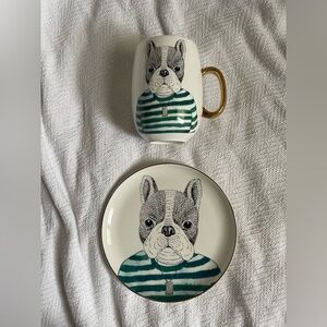 NEW French Bull Dog Plate and Mug Set
